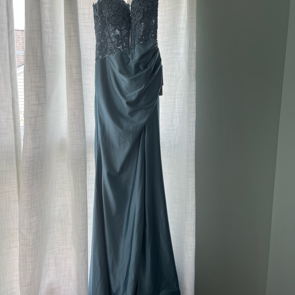 Elegant Blue Lace Prom Dress